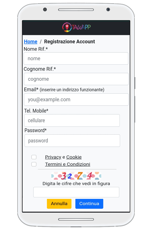 Registrazione Tawapp